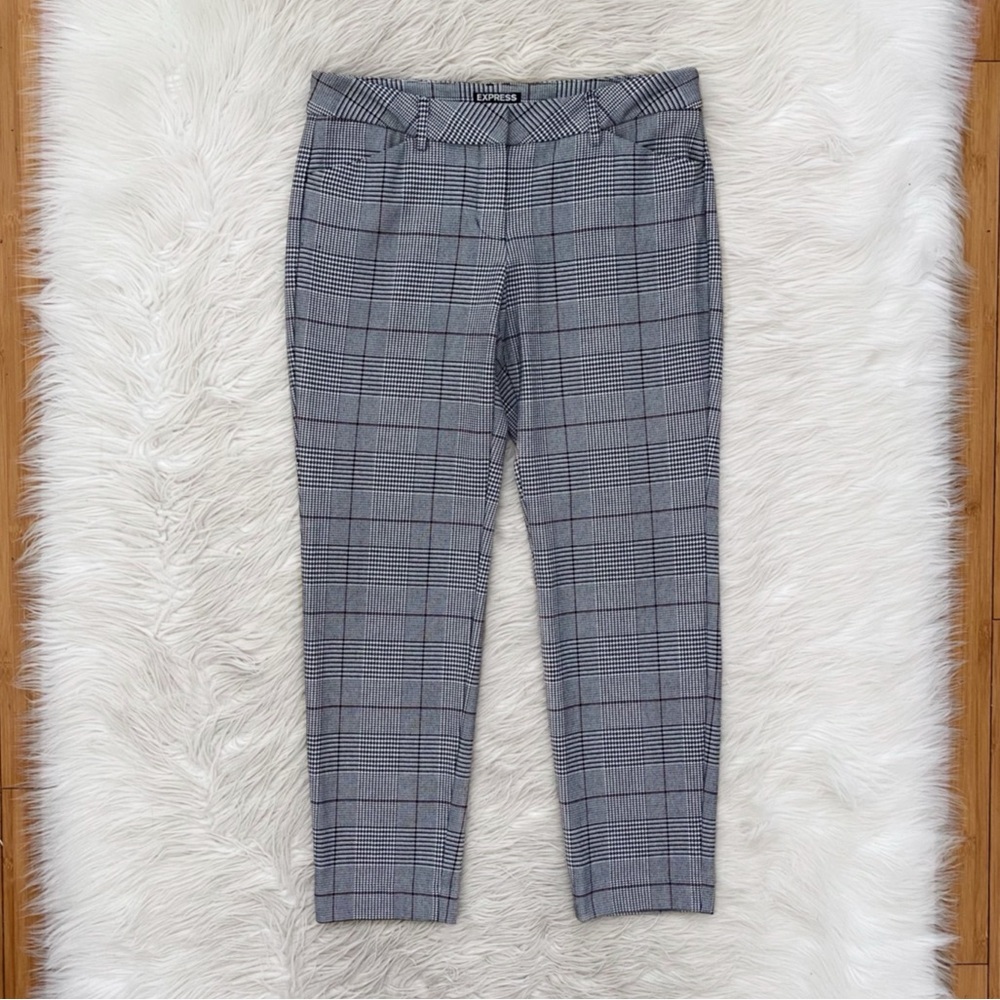 Express Editor Slim Leg Ankle Pants Gray Plaid Houndstooth Business Casual 4
